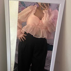 PINK LONG SLEEVE PEPLUM TOP